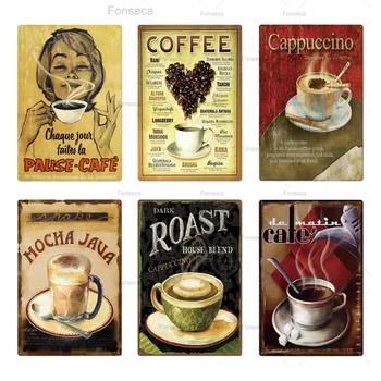 Vintage Kave Tin Prijavite Zanikrni Elegantna Stenska Ploščica Art Dekor Za Kuhinjo Kava Bar, Kavarna Retro Kovinski Plakati Železa Slikarstvo