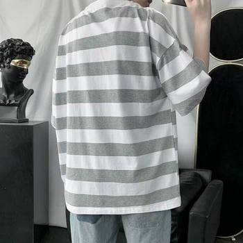Moški Kratek Rokav T-majice, Trakove Trendy Svoboden korejski Slog, ki je Vse-se ujemajo Mens Vintage O-vratu Pari Oversize Moda BF Poletje Nova