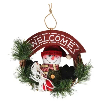22 cm Božič Garland Venec Santa Claus Navidad Dekoracijo Viseči Okras Rattan Krog Vrata za Neodvisno Dobrodošli Novo Leto