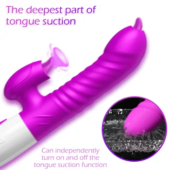 USB Polnilne Vibrator za Ženske, Seks Zajec Dvojno Jezika Vibrator Teleskopsko Obračanje Dildo Ogrevanje Sex Igrače za Ženske