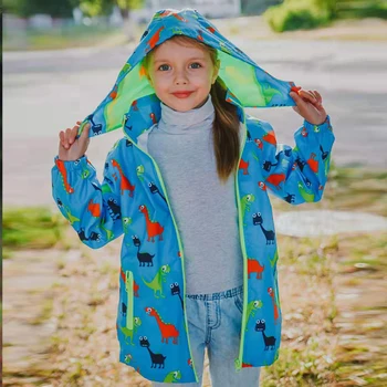 HH Otroci jopiči hooded Nepremočljiva Windbreakers spomladansko jakno za dekleta Dinozaver Otroci Malčka, dež plašč, Jakna fant vrhnja oblačila