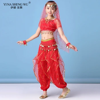 Bollywood Bellydance Kostum Nastavite Belly Dance Obleko Ples za Ženske, Otroci Nastavite Strokovno Vzhodno Indijski Dekleta za 2 Otroka/3pcs