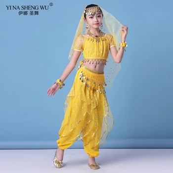 Bollywood Bellydance Kostum Nastavite Belly Dance Obleko Ples za Ženske, Otroci Nastavite Strokovno Vzhodno Indijski Dekleta za 2 Otroka/3pcs
