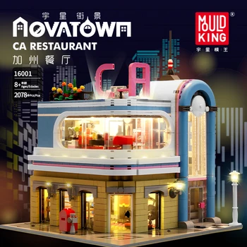 MOC Lepining Ustvarjalca Strokovnjak Kaliforniji Restavracija Opeke Mesto Street View Model Komplet gradniki Igrače Za Otroke DIY Darila