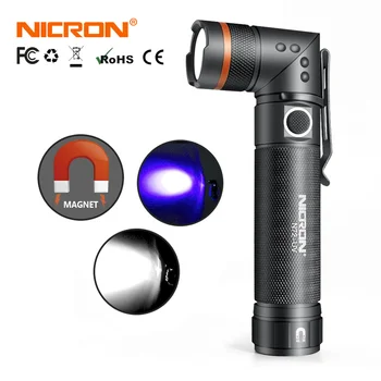 NICRON Bela / UV Svetlobe LED Svetilka N72 / N72-UV 90-Stopinjski Zasuk Nepremočljiva 800LM 18650 / AAA Baterije Magnet LED Svetilko Svetlobe