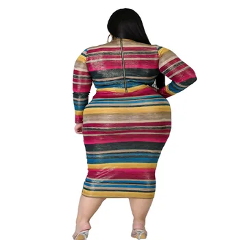 Velikosti XL-6XL Žensk Prugasta Elegantno Seksi Obleka z Dolgimi Rokavi Bodycon Jesensko Zimske Obleke Plus Velikost Stranka Vestidos 2020