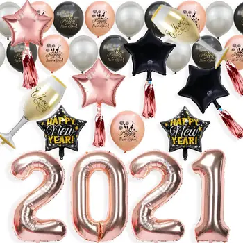 Amawill 2021 Novo Leto Baloni Kit 32Inch Številko Folija Balon Star Šampanjec Folijo Rese Za Novo Leto Božični Okraski