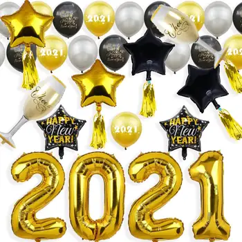 Amawill 2021 Novo Leto Baloni Kit 32Inch Številko Folija Balon Star Šampanjec Folijo Rese Za Novo Leto Božični Okraski