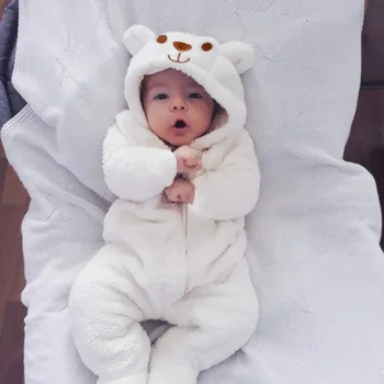 2020 Novo Srčkan BABY Newborn Baby Boy, Girl Obleke z Dolgimi Rokavi Hoddies Medved Zadrgo Baby Romper Oblačila Jesensko Zimske Obrabe 0-18 M