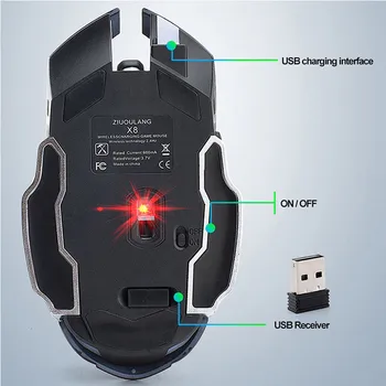 2020 Novo 2400DPI Miške za Polnjenje X8 Brezžični Tiho LED Osvetljen USB Optični Ergonomska Gaming Miška Dihanje Svetlobni Svetlobe