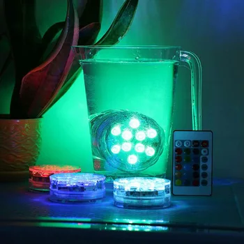 10LEDs Potapljanje Gumb Luči LED Bazen Osvetlitev Akvarija, Pisane Luči Daljinski upravljalnik Podvodni Nepremočljiva Luči LB88