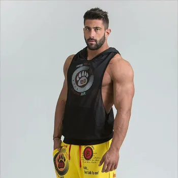 2020 Fitnes Moških Bodybuilding Brez Rokavov Mišice Hoodies Uvježbavanje Oblačila, Casual Bombaž Vrhovi Hooded Vrhovi Tank