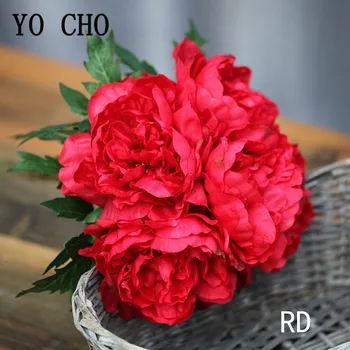 5 Glav Bela Peony Umetno Cvetje Šopek Svile Flores za Poroko Dekor Pozimi Ponaredek Velike Rdeče Rože za Dom Dekor Jesen