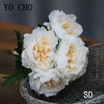 5 Glav Bela Peony Umetno Cvetje Šopek Svile Flores za Poroko Dekor Pozimi Ponaredek Velike Rdeče Rože za Dom Dekor Jesen