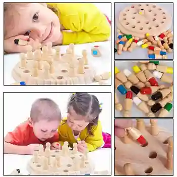 En Sklop Otroci Lesene Memory Match Palico Igra Šah Zabavno Za Otroke Kognitivne Izobraževalne Igre Krovu Barve Igrače Sposobnost Bloka Q1P4