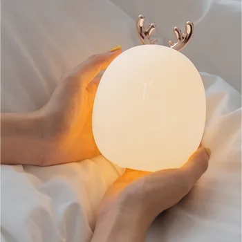 Vroče LED Elk Zajec Jelena Noč Svetlobe USB Polnilne Cartoon Živali Zatemniti Silikonski Lučka za Otroka, Otrok Postelji Spati
