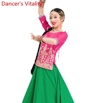 Indijski Ples Bombaž Vezene Slim Fit Kratke Vrh 2 Style Rokavi Orientalski Ples Trebuh Konkurence Uspešnosti Oblačila
