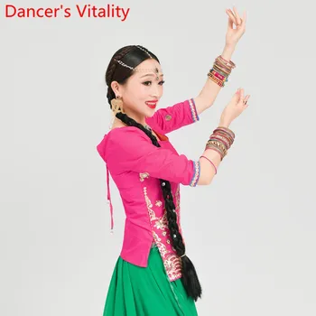 Indijski Ples Bombaž Vezene Slim Fit Kratke Vrh 2 Style Rokavi Orientalski Ples Trebuh Konkurence Uspešnosti Oblačila