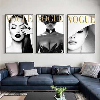 Vogue Pokrovček Bel Klobuk Platno Slikarstvo Modne Fotografije Plakatov in Fotografij Cuadros Stenskih slikah, za Dnevni Sobi Doma Dekor