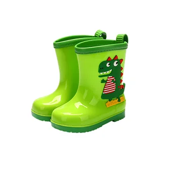 Dež Copati Otroci Pozimi Dekle Srčkan 3D Dinozaver Otrok Fantje Škornji Plišastih Toplo Gleženj PVC Nepremočljiva Malček Vode Čevlji Rainboots