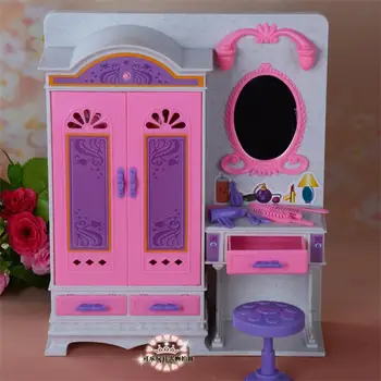 Za Barbie Lutka Pohištvo, Dodatki Plastične Igrače S Svetlobo Toaletno mizico Omaro Omaro Nastavite Igrajo Holiday Gift Dekle DIY