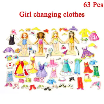 2018 Nove 63 Kos Risanka Dekle Spremenite Oblačila Lesenih Uganke Montessori Izobraževalne Obleko Jigsaw Igrača Za Otroke, Fantje, Dekleta, Igrača