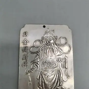 Kitajski stare Tibetanske srebro olajšave Denar Bog Bogastva, Pas Kartico amulet obesek Feng Shui srečen Kartice obesek