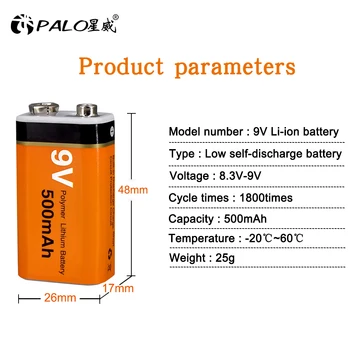 PALO 9V Baterijo za ponovno Polnjenje 500mah 6f22 9voltage baterija za ponovno Polnjenje