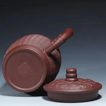 Ročno izrezljane Yixing vijolično pesek Teacups bambusa-tip modeliranje Zisha Pokal s pokrovom Urad stara Vijolično Gline Tea cup darila ne-keramični