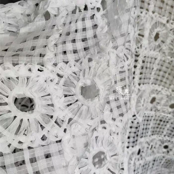 Edinstven Očesa Gaza Tkanine, Bela izdolbel Krožni Vzorec DIY Dekor Mozaik Krilo Obleke Poročni Obleki Čipke Oblikovalec Tkanine