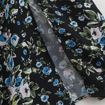 Novi francoski Kvadratnih Ovratnik, Kratkimi Rokavi, Razraslih Cvet Natisnjeni Mid-dolge Obleke za Poletje 2019