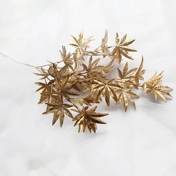 Nov Božični Okraski Zlati Umetnih Rastlin Veje Regrat Maple Leaf Poroko Plastični Ponaredek Cvet Travo Za Dom Dekor