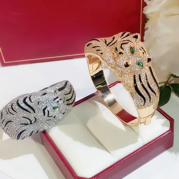 New Vroče Prodajo Trend Pretirana Tiger Zapestnica Nevtralno AAA Cirkon Stranka Leopard Natisniti blagovne Znamke Nakit Street Fashion Zlati