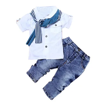 2020 Baby Boy Oblačila, Casual T-Shirt+Šal+Kavbojke 3pc Otroška Oblačila Sklop Poletnih mesecih Otroka, Otroški Kostum Za Fante Malčka Fantje Oblačila