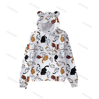 2020 Risanka Nov Prihod Mačje Uho Hoodie Puloverji Majica Žep Živali Mačje Uho Kapičastih Pulover S Kapuco