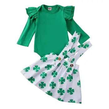 NAS Newborn Baby Dekle Saint Patrick Dan Oblačila Romper Clover Trak Obleko Obleko Nastavite 0-18 mesecev