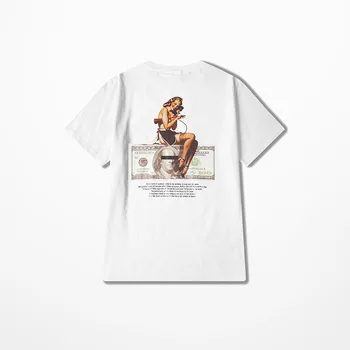 Ameriški Stil Retro T-Srajce za Moške Kanye West Coast 2Pac Seksi Dekle Dolarjev Natisni T-Shirt High Street Oversize Ljubitelje Vrh Tee