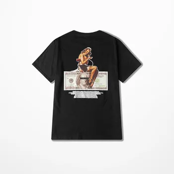 Ameriški Stil Retro T-Srajce za Moške Kanye West Coast 2Pac Seksi Dekle Dolarjev Natisni T-Shirt High Street Oversize Ljubitelje Vrh Tee