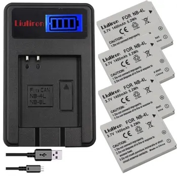 4Pcs bateria NB-4L KW 4L NB4L Li-ionska Baterija + LCD USB Polnilec Za Canon IXUS 60 65 80 75 100 I20 110 115 120 130 JE 117 220 225