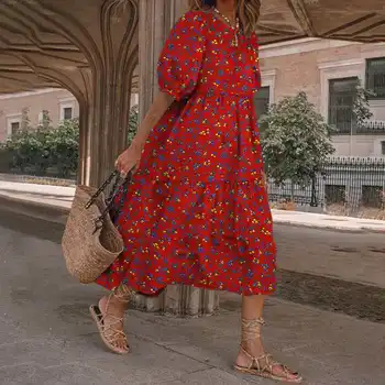 Bohemian Cvjetnim Natisne Obleko VONDA 2021 Ženske Dolga Obleka Priložnostne Sundress Plus Velikost Mid-Tele Dolžina Sundress S-5XL
