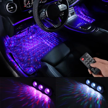 4pcs Avto LED Zvezdnato Stopala Svetlobe USB Vzdušje Okolja DJ Mešani Barvit Glasbeni Zvok Glasovni Nadzor Laser Lučka