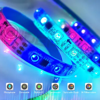 Barva spreminja LED Trak Svetlobe, 5m 300LEDs Nepremočljiva Prilagodljive Luči Preganja Učinek Dinamično Pulsated Barva Spreminja z Glasbo