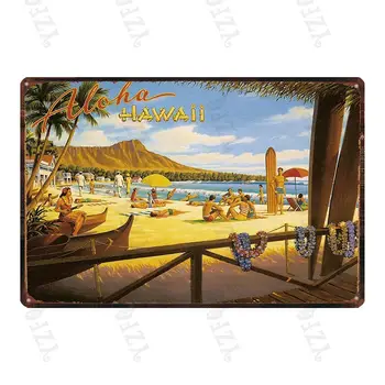 Havaji Party Kovin Barvanje Letnik Mesta Potovanja Tin Prijavite Aloha Plaži Plošče Za Stenske Pub Kavarni Domače Umetnostne Obrti Dekor DU-4031A
