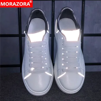 MORAZORA VELIKOST 34-46 Novo 2020 Pravega usnja platformo copati ženske moški klasični reflektivni majhne bele čevlje nekaj priložnostne čevelj