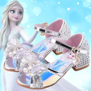 Disney dekleta sandali novi elsa princesa čevlji poletje zamrznjene otrok v visokih petah Kristalno priložnostne čevlji sequins deklica čevlji