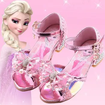 Disney dekleta sandali novi elsa princesa čevlji poletje zamrznjene otrok v visokih petah Kristalno priložnostne čevlji sequins deklica čevlji