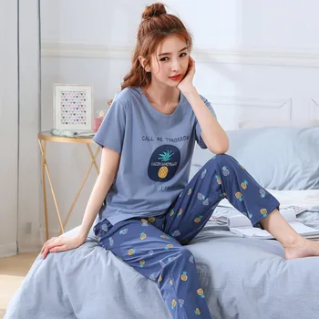 Plus Velikost 5XL Homewear Za Ženske Pižame bo Ustrezala Tiskanja Sleepwear Priložnostne Mirovanja Nastaviti More Bombaž Pižame Domov Oblačila Nightgown
