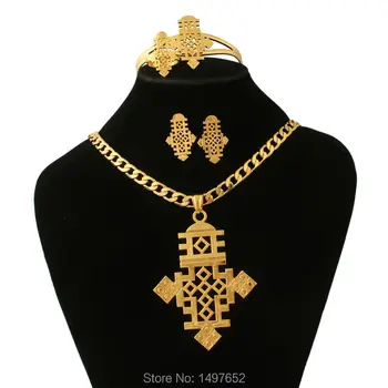 Nov Prihod Etiopski Nakit Sklopov Modnih Jewelry18k Zlata Barva Križa Določa Afriške Poročne Poročni Nakit sklopov Brezplačna Dostava