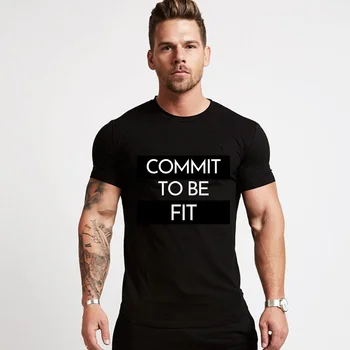 Moški Bodybuilding T-shirt Bombaža, Kratek rokav Tees Telovadnici Fitnes Oblačila Poletje Priložnostne Print Majica Moški Vaja Usposabljanje Oblačila