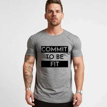 Moški Bodybuilding T-shirt Bombaža, Kratek rokav Tees Telovadnici Fitnes Oblačila Poletje Priložnostne Print Majica Moški Vaja Usposabljanje Oblačila